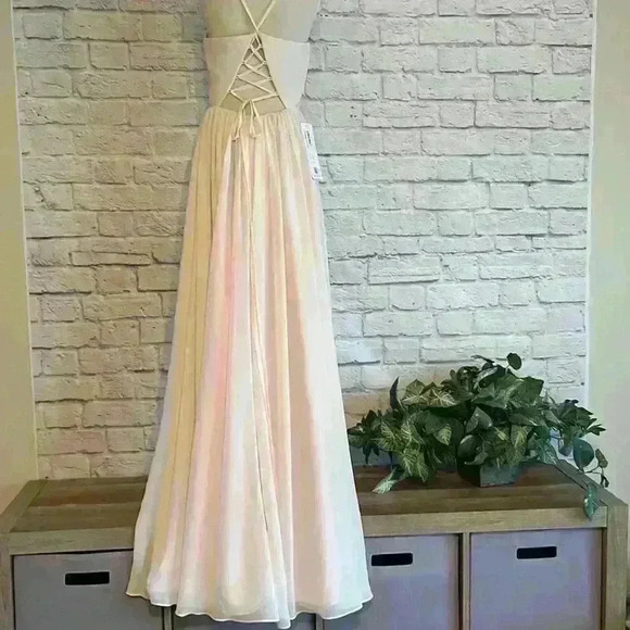 Azazie Aaida A-line Bow Chiffon Floor Length Dress Rose Petal Size A2 - Picture 7 of 9